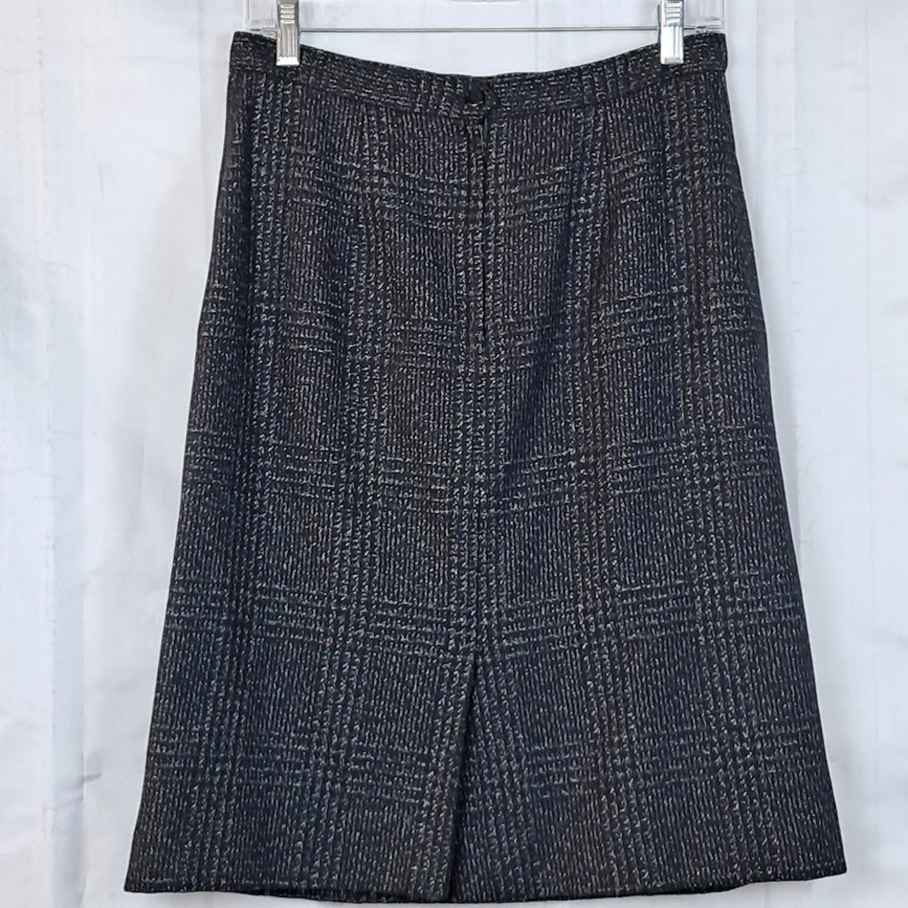 Vtg ANNE KLEIN 10 Wool Glen Plaid Midi Skirt Black Gray Tweed Skirt Pleated - Picture 3 of 5